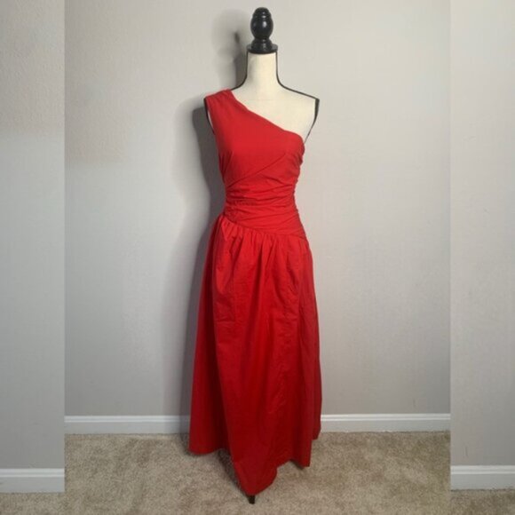NWT Abercrombie & Fitch Red One-Shoulder Cutout Maxi Dress - Picture 5 of 13
